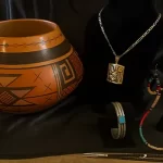 Handcrafted Hopi pottery and silver jewelry with turquoise and beaded adornments